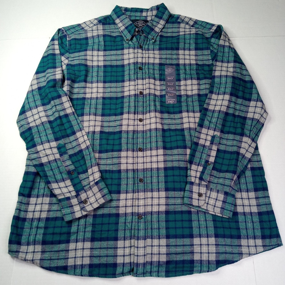 St. John's Bay Plaid Flannel Shirt Men's Size 2XLT Teal Super Soft Classic Fit‎